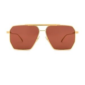Bottega veneta Light Ribbon Pilot Sunglasses in Shiny Gold & Solid Warm Brown